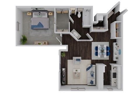 the bungalow floor plan with bedroom and living room